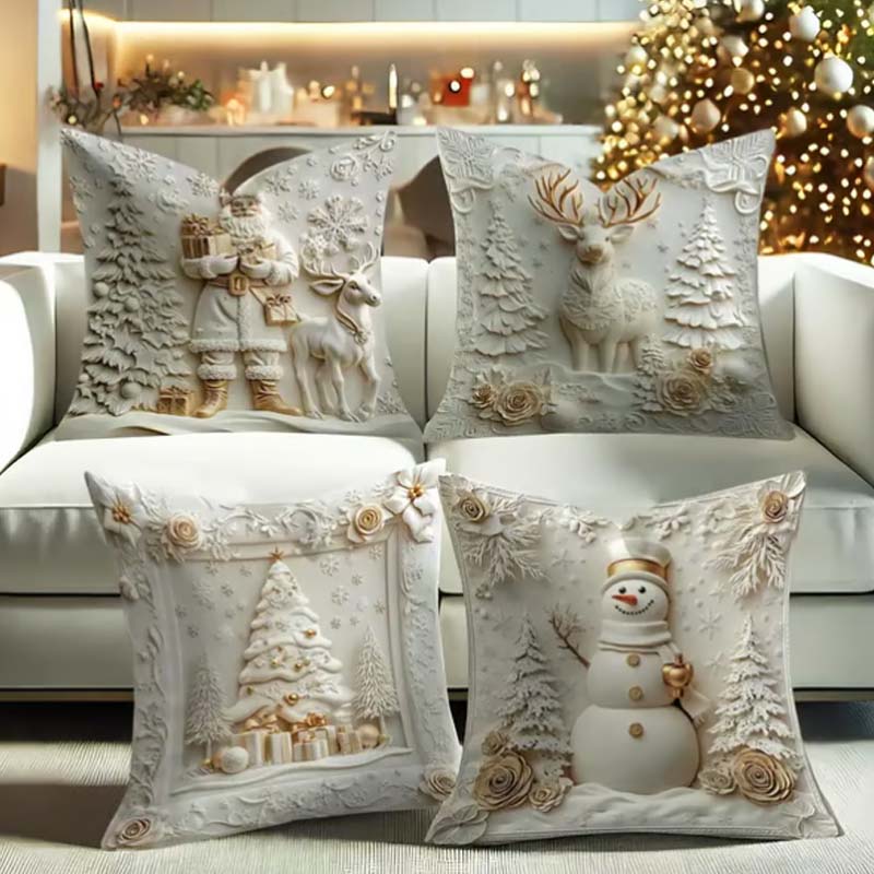 BowLift | CozyKerst 4-piece cushion cover set – warm holiday decoration for home and living room