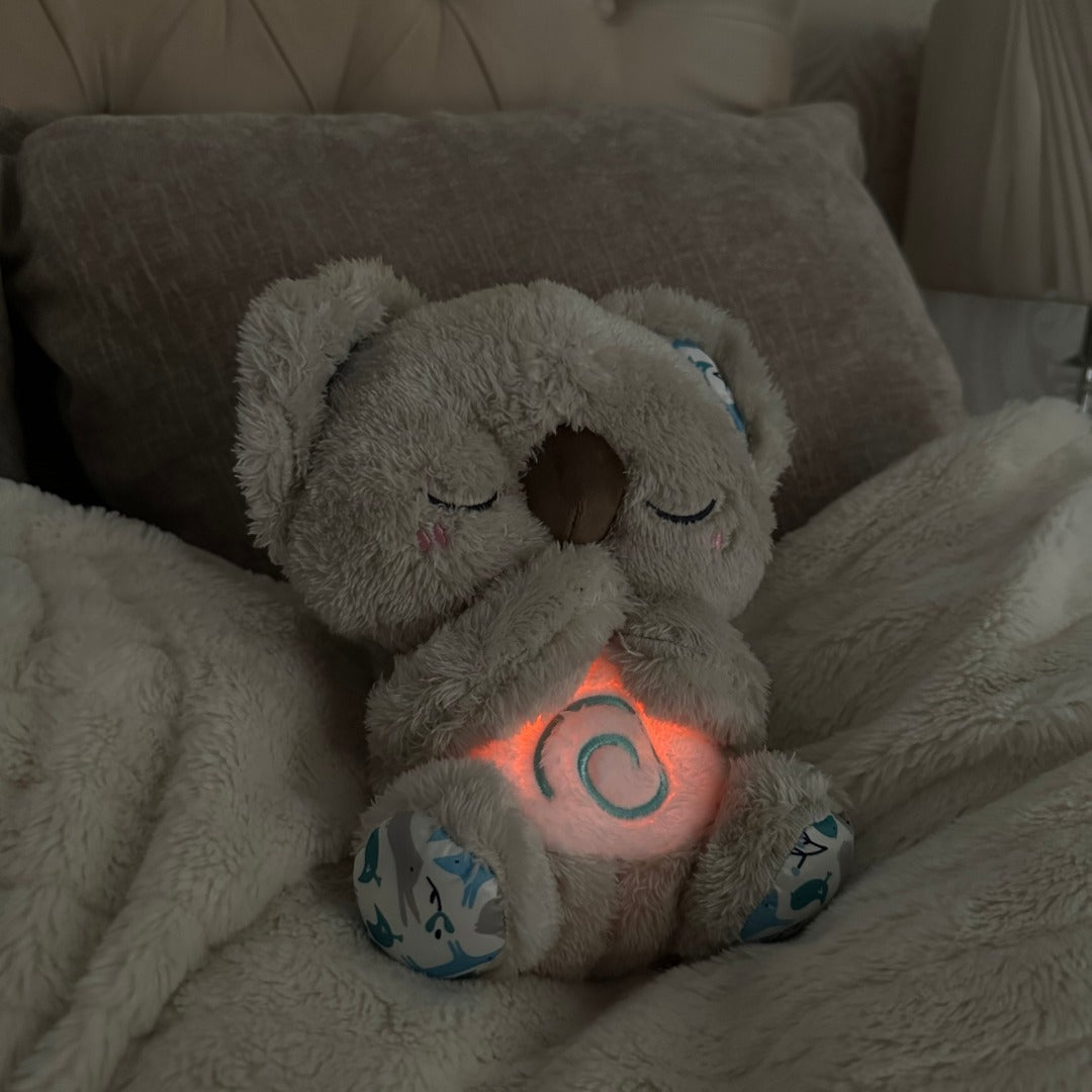 BowLift | Calming Koala Breathing Toy | Rhythmic Respiratory Simulator | Tactile Haptic Heartbeat & Ultrasonic Sound Therapy | Integrated LED Night Light | Sleep-Inducing Weighted Plush Companion