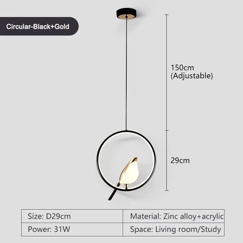 BowLift | Circle Pendant Lamp with Bird Motifs – Modern Lighting Fixture for Home Decor & Unique Ceiling Design