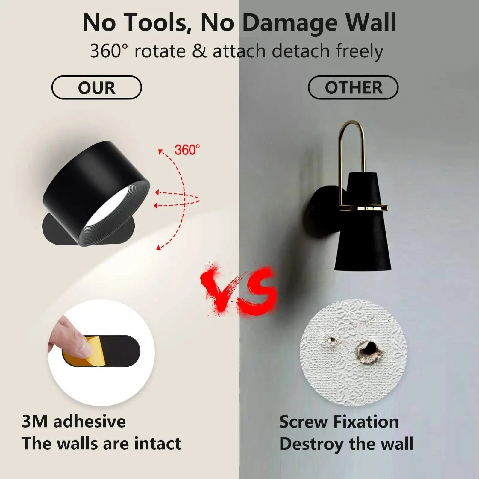 BowLift | Battery Operated Wall Light | Rechargeable, 360° Adjustable & Wireless for Bedrooms, Hallways & Reading Corners