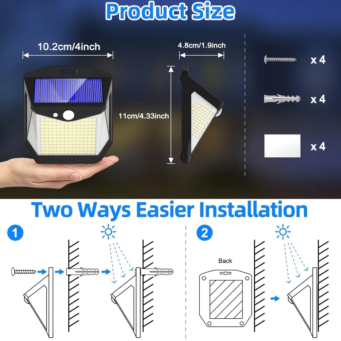 BowLift | 2x Solar LED Wall Light with Motion Sensor | Waterproof, 270° Wide Angle & 3 Modes for Outdoor Security in Gardens and Yards