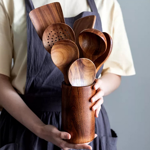 Sustainable Teak Wood Kitchen Utensils Set - Eco-Friendly Cooking Accessories | Bowlift