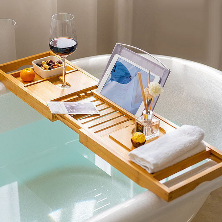 Premium Bamboo Extendable Bathtub Tray Bowlift