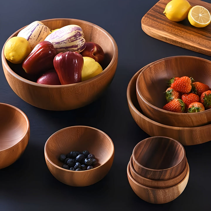 Wood Serving Bowls Set (4-piece) – ReusaBowlifte and Handcrafted | Perfect for Salad, Soup, Rice & Ramen | Bowlift