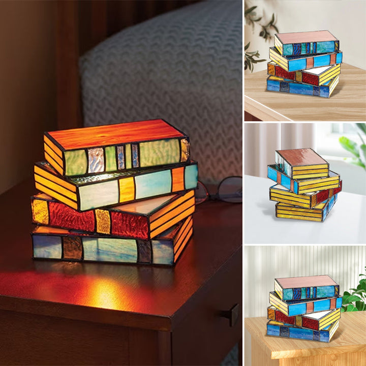 Lamp made of stacked books from stained glass | Bowlift