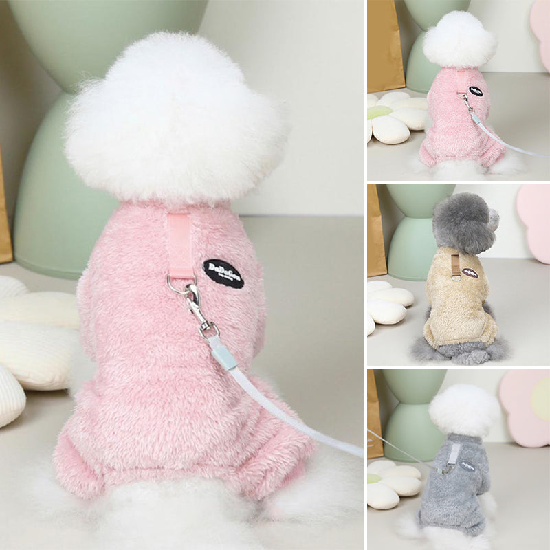 Fleece Pet Elastic Overall with Leash Ring Bowlift