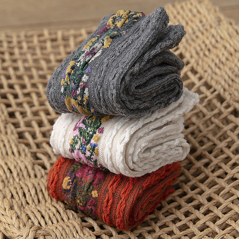 BowLift | Vintage Floral Style Cotton Crew Socks