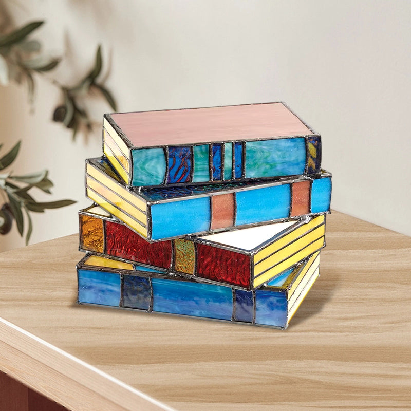 Lamp made of stacked books from stained glass | Bowlift