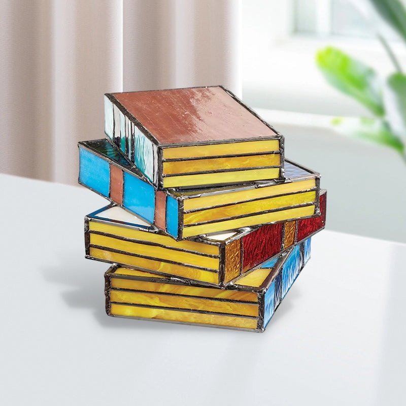 Lamp made of stacked books from stained glass | Bowlift