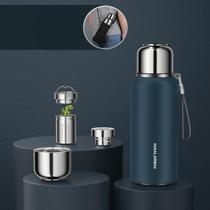 BowLift | Insulated Thermos Water Bottle, with Tea Filter & Wide-mouth Opening, for Coffee, Tea & Cold Beverage