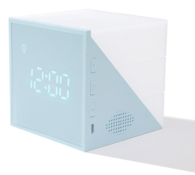 BowLift | Cube Alarm Clock, with Colorful Lights, Voice-control Night Light, Timer, Temperature Display and Long Battery Life, for Home & Office