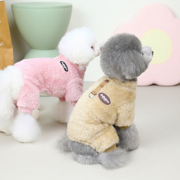 Fleece Pet Elastic Overall with Leash Ring Bowlift