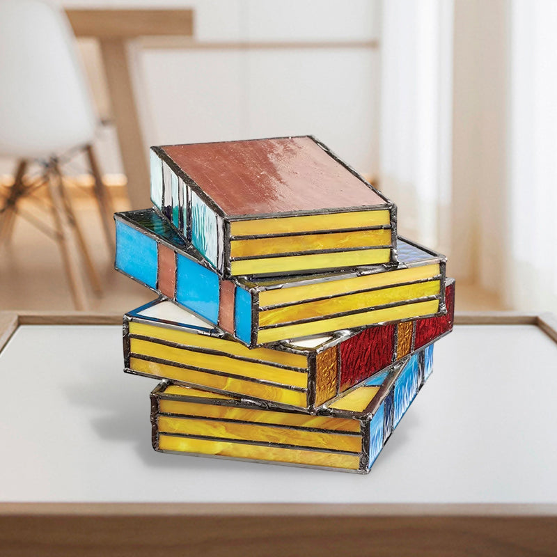 Lamp made of stacked books from stained glass | Bowlift