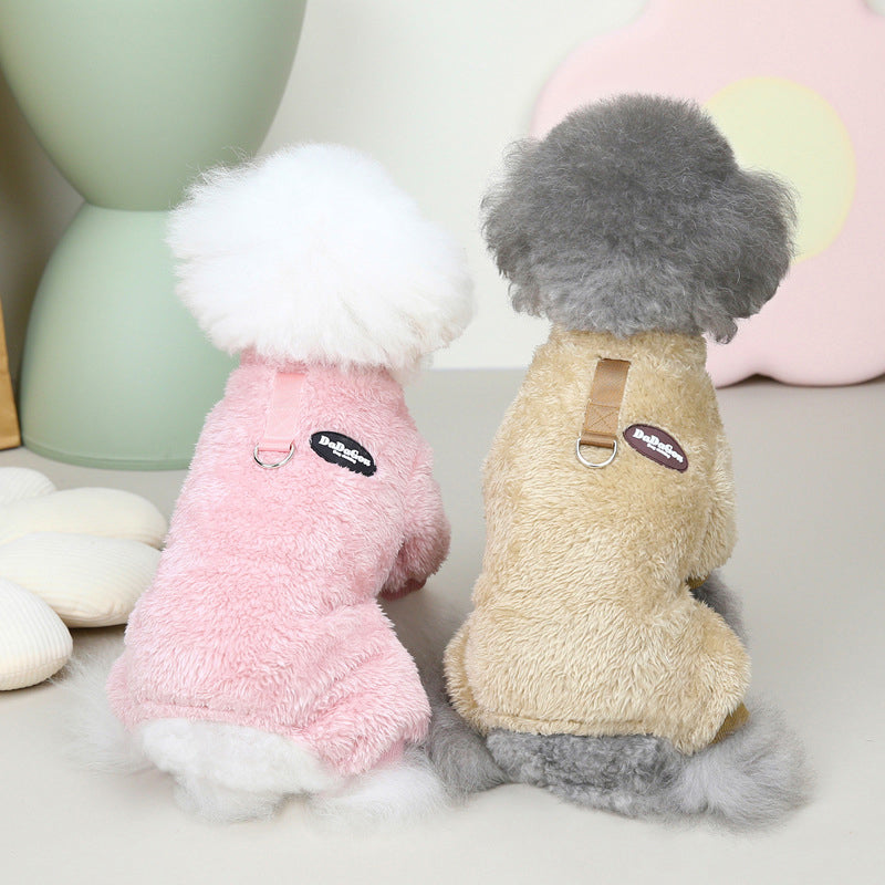 Fleece Pet Elastic Overall with Leash Ring Bowlift
