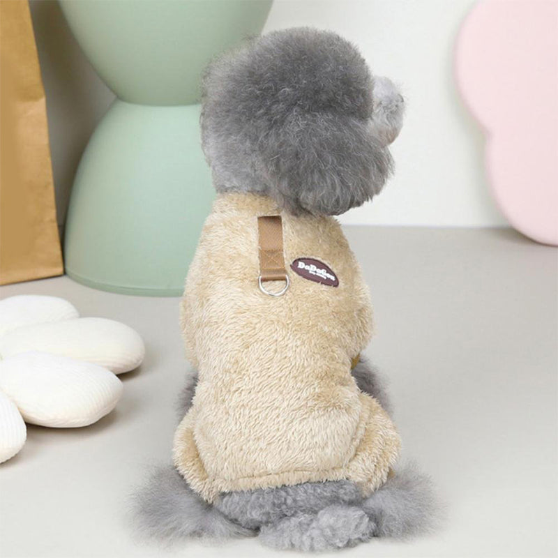 Fleece Pet Elastic Overall with Leash Ring Bowlift