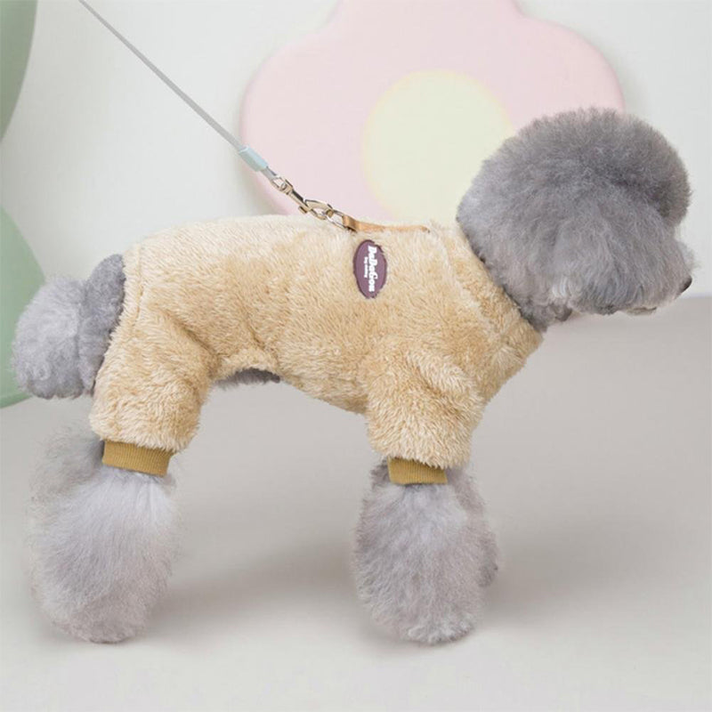 Fleece Pet Elastic Overall with Leash Ring Bowlift