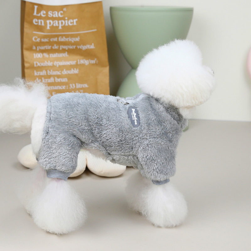 Fleece Pet Elastic Overall with Leash Ring Bowlift