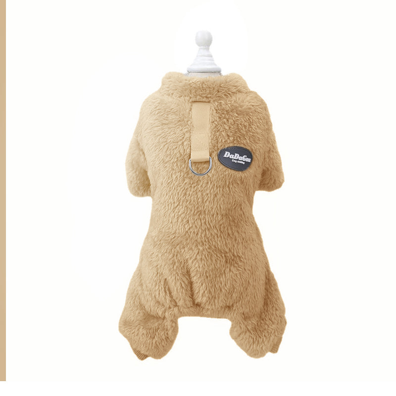 Fleece Pet Elastic Overall with Leash Ring Bowlift