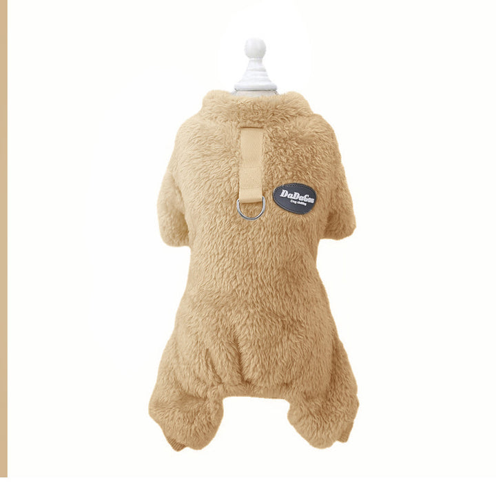 Fleece Pet Elastic Overall with Leash Ring Bowlift
