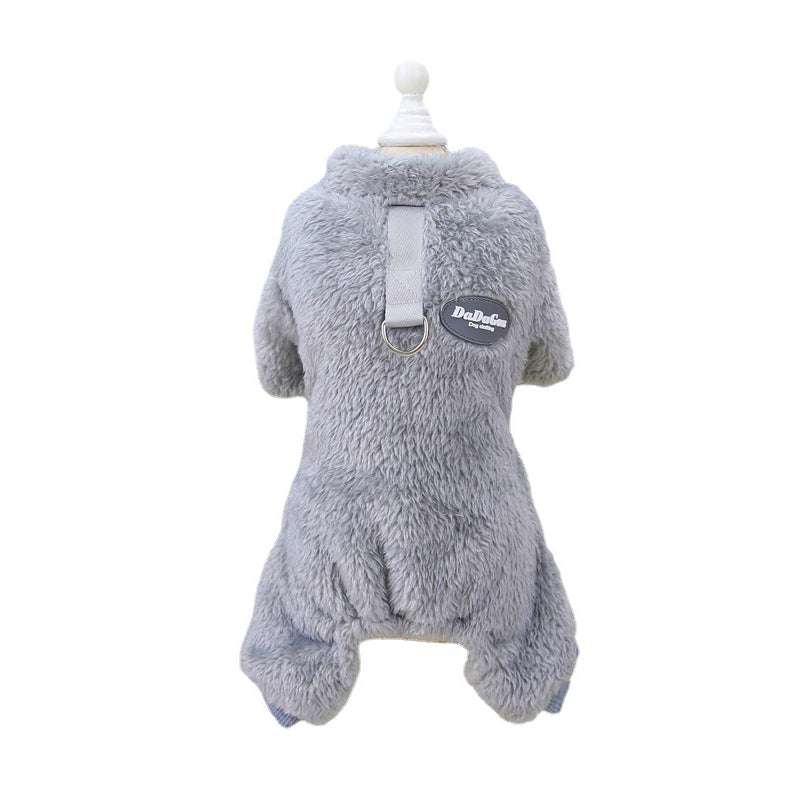 Fleece Pet Elastic Overall with Leash Ring Bowlift