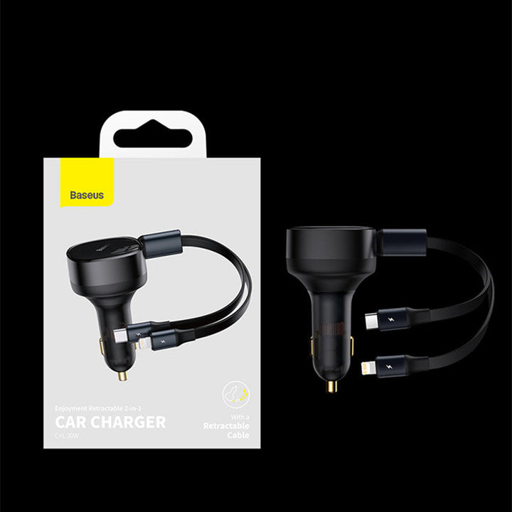BowLift | 2-in-1 Retractable USB-C & Lightning Car Phone Charger for all Phones & Tablets