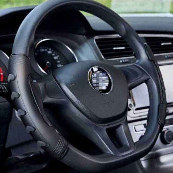 BowLift | Universal Non-Slip Steering Wheel Cover, with Wood Grain Design & Skidproof Buttons
