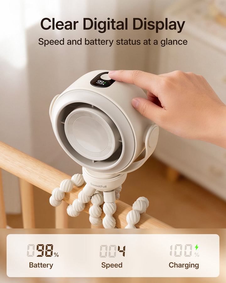 Portable Stroller Fan, Pinch-Proof Baby Fan, 10H Battery, 5-Speed | Bowlift