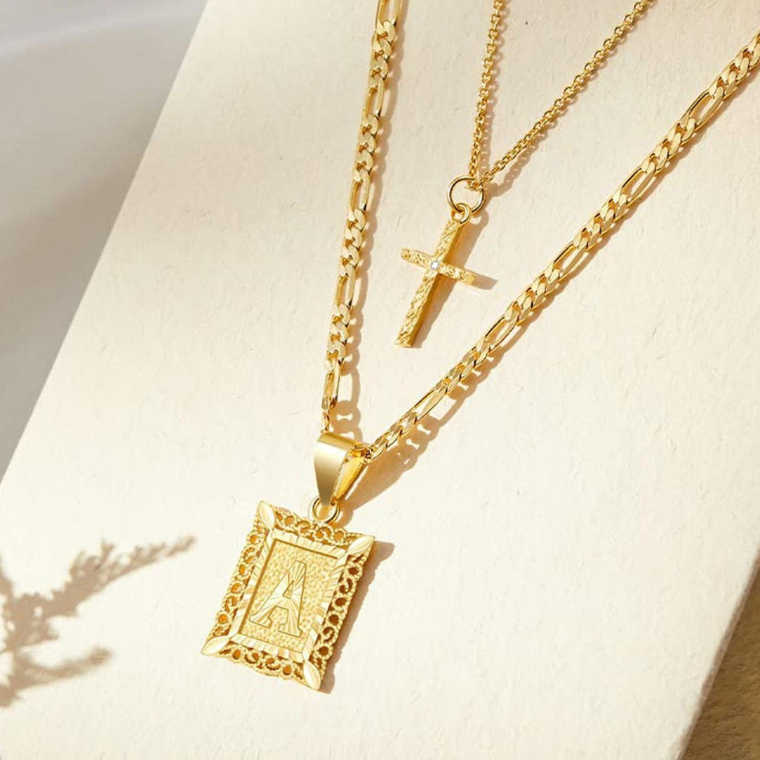 BowLift | 2pc 14k Initial & Cross Necklace Set