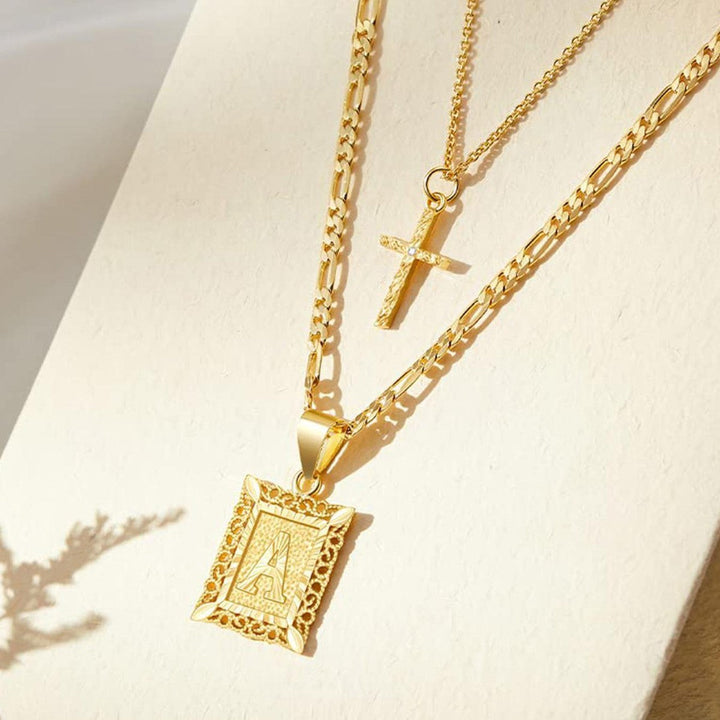 BowLift | 2pc 14k Initial & Cross Necklace Set