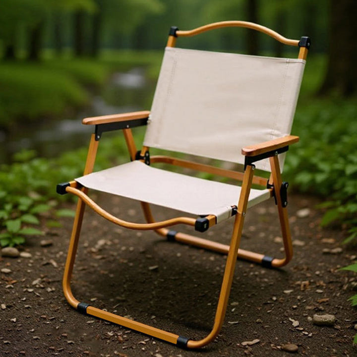 Modern Minimalist Square Fabric Carbon Steel Beech Wood Backrest Armrest Folding Chair For Outdoor | Bowlift
