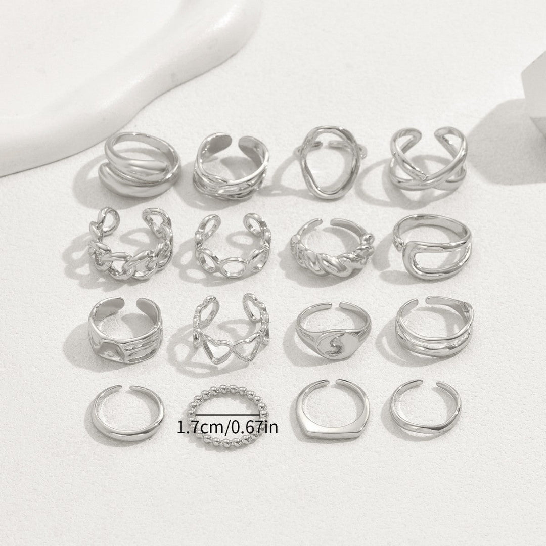 BowLift | 16pc Adjustable Geometric Ring Set