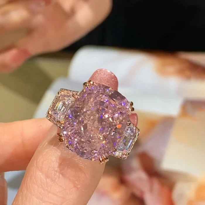 BowLift | Three Stone Brilliant Cut Pink Ring