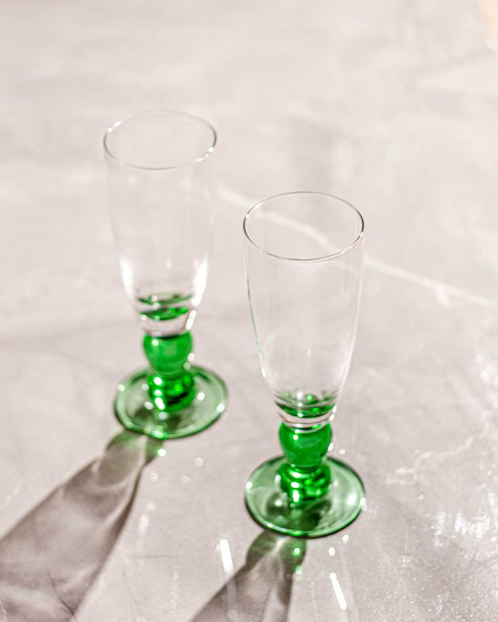 BowLift | Swirl Green Champagne Flute - Set of 6