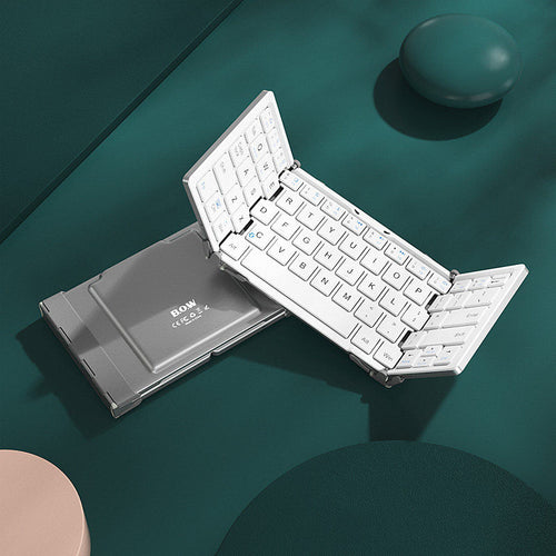 BowLift | Foldable Rechargeable Wireless Keyboard with Leather Case, for Android Windows iOS Tablet & Laptop