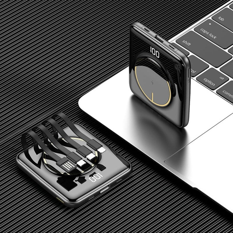 BowLift | 5-in-1 Portable Mini 20000mAh Power Bank, with Wired/Wireless Charging, 4 Built-in Cables & Super Sleek Design, for Phone, Tablet & More