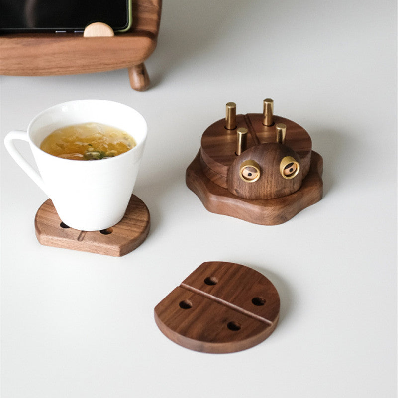 BowLift | Cute Beetle Wooden Coaster, Set of 4, for Home & Office