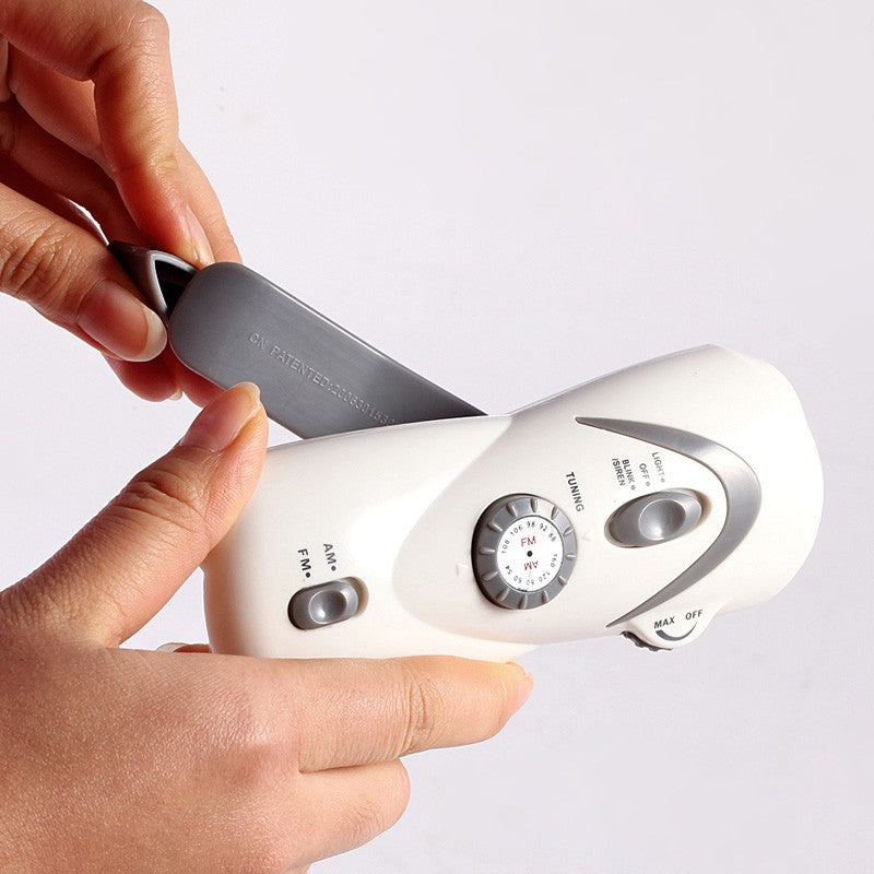 BowLift | Portable Hand Crank Self-Powered Flashlight & Radio, with Flash Alarm, LED Lighting & Power Bank Function, for Camping, Adventure and More