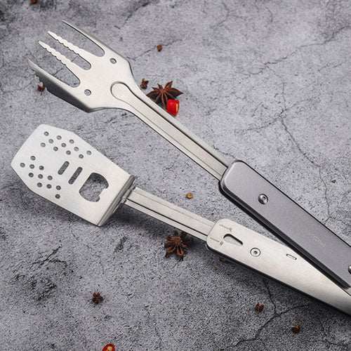 BowLift | Foldable Detachable Stainless Steel Hybrid Grill Tongs, with Retractable Handle & Bottle Opener