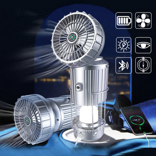 Multifunction Solar Camping Light with Fan, Bluetooth Speaker, Power Bank & Compass | Bowlift