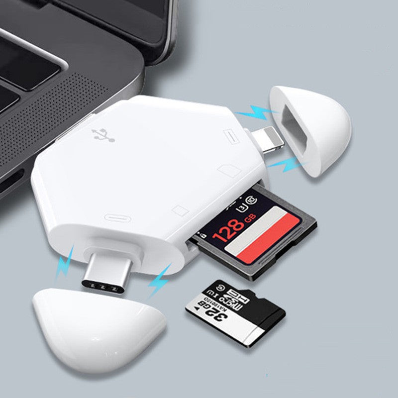 BowLift | 3-in-1 SD/TF Card Reader with USB, Type-C & Lightning Connectors, for SD & TF Cards