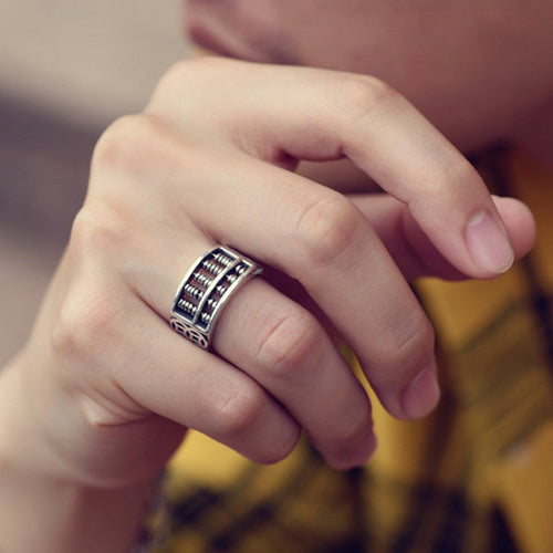 BowLift | Vintage Silver Abacus Adjustable Ring, for Good Luck & Wealth