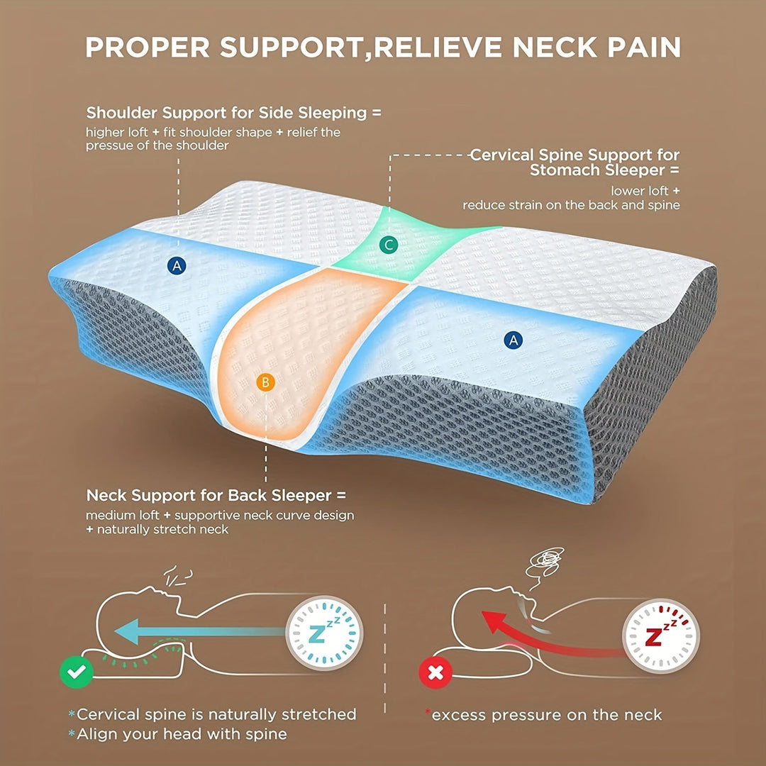 1pc Cooling Memory Foam Shoulder Support Pillow for Side, Back, and Stomach Sleepers - Orthopedic Neck Pain Relief Pillow with Adjustable Cervical Support | Bowlift