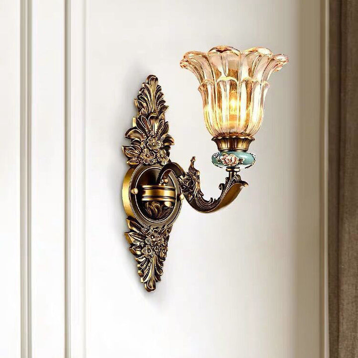 BowLift | FlorisLuxe European Wall Lamp | Blossom Design | 1-2 Flames | High-Quality Resin & Glass | Elegance for Living Room & Hallway