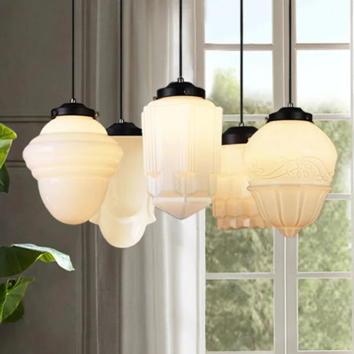 Vintage Geometric Hanging Lamp made of Matte Glass – Retro Pendant Light for Dining Room | Bowlift