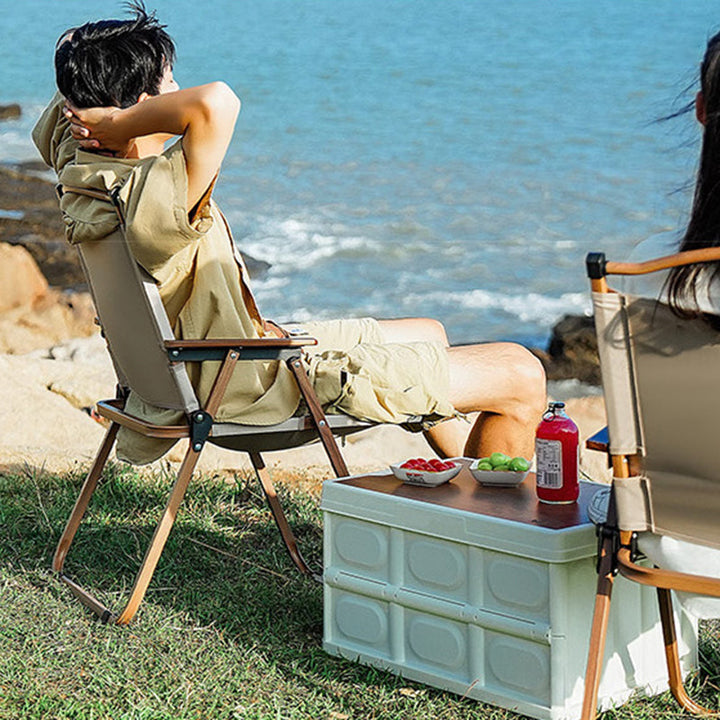 Modern Minimalist Square Fabric Carbon Steel Beech Wood Backrest Armrest Folding Chair For Outdoor | Bowlift