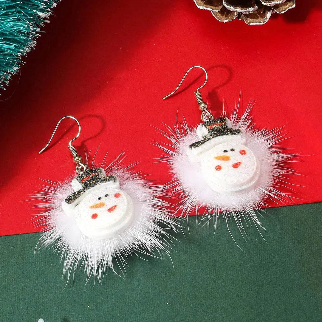 BowLift | Winter Snowflake Hair Ball Earrings Ins Cute Christmas Elk Santa Claus Stock Element Earrings Women Jewelry