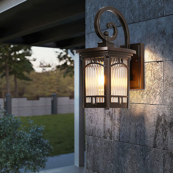 Modern Square Aluminum Glass Carved 1-Light Outdoor Waterproof Wall Sconce Lamp | Bowlift