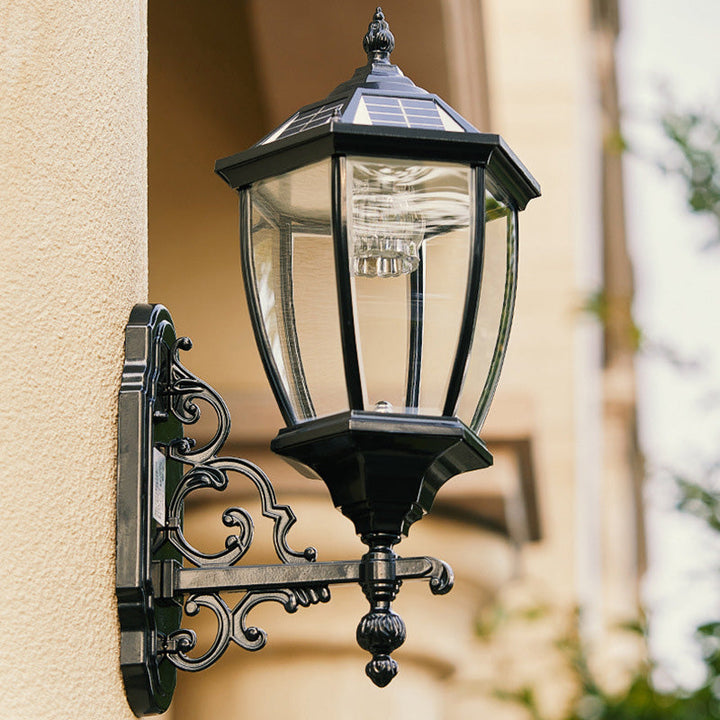 Traditional European Aluminum Glass LED Solar Waterproof Wall Sconce Lamp For Outdoor Patio | Bowlift