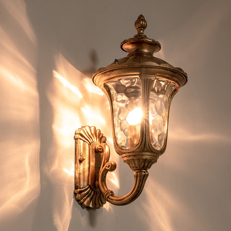Traditional European Waterproof Castle Shaped Aluminum Glass 1-Light Outdoor Wall Sconce Lamp For Garden | Bowlift