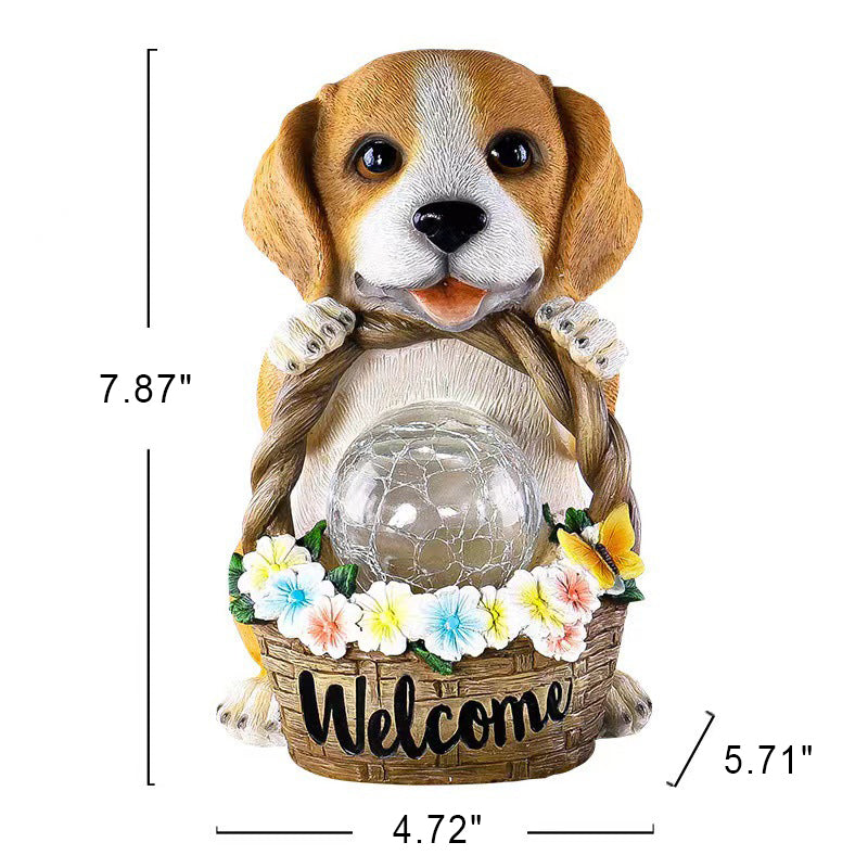 Solar Outdoor Puppy Welcome LED Garden Resin Landscape Light | Bowlift